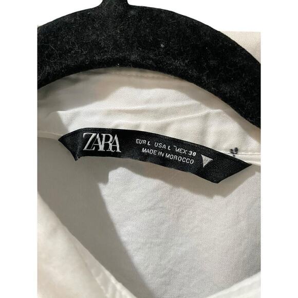 Zara White Long Sleeves Oversized Cotton Chiffon Button Down Shirt Size L - Picture 4 of 6